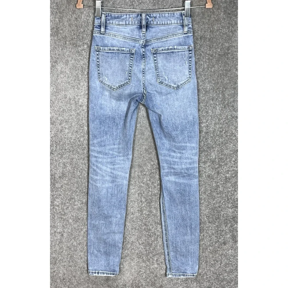 Eunina Bella Super High Rise Skinny Ankle Jeans Womens Size 0 Blue Distressed